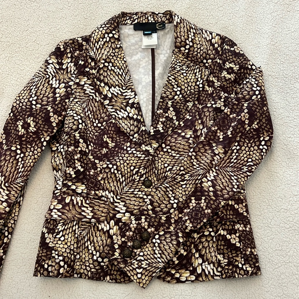 Just Cavalli Brown Printed Cotton Blazer. Size L.